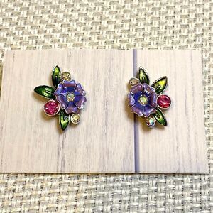 Stunning large floral enamel stud earrings pretty feminine Twee Cottagecore